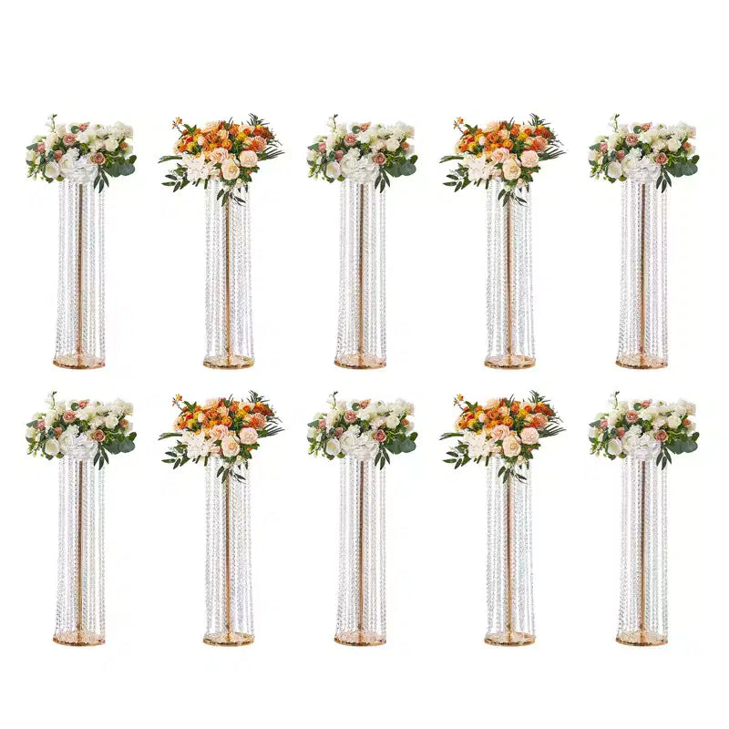 VEVOR 10PCS 35.43inchTall Crystal Wedding Flowers Stand,Luxurious Centerpieces Flower Vases Crystal Gold Vase Metal,Perfect for T-stage Wedding Party