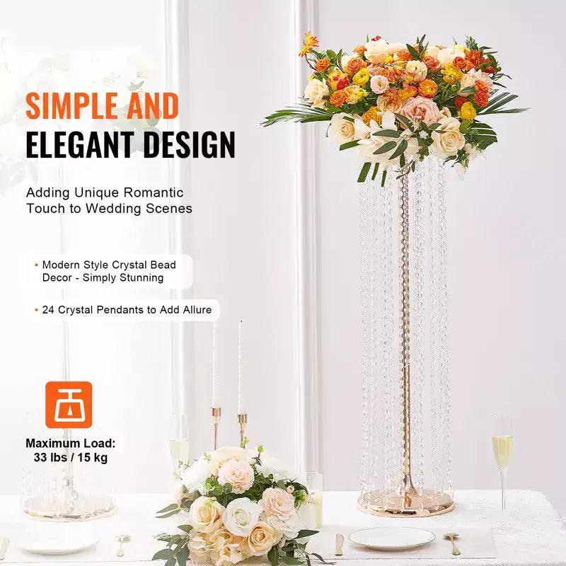 VEVOR 10PCS 35.43inchTall Crystal Wedding Flowers Stand,Luxurious Centerpieces Flower Vases Crystal Gold Vase Metal,Perfect for T-stage Wedding Party