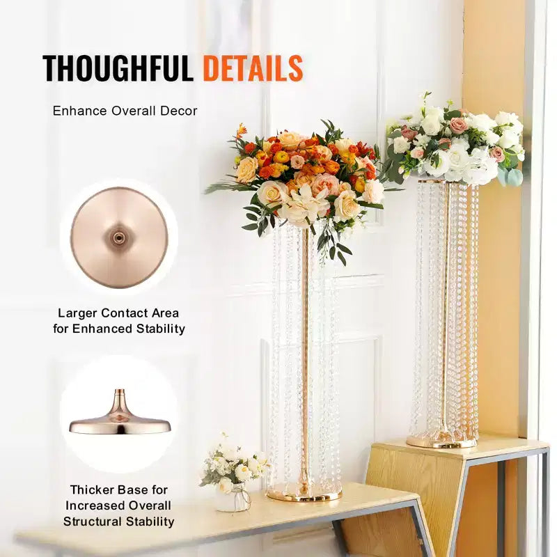 VEVOR 10PCS 35.43inchTall Crystal Wedding Flowers Stand,Luxurious Centerpieces Flower Vases Crystal Gold Vase Metal,Perfect for T-stage Wedding Party