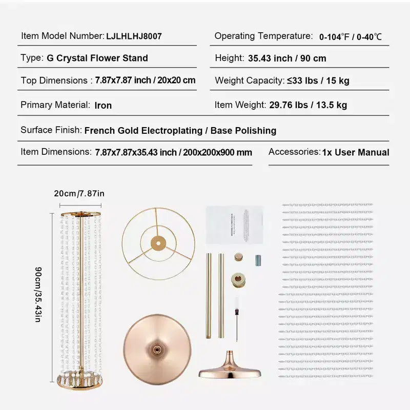 VEVOR 10PCS 35.43inchTall Crystal Wedding Flowers Stand,Luxurious Centerpieces Flower Vases Crystal Gold Vase Metal,Perfect for T-stage Wedding Party