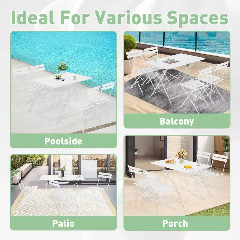 EROMMY 5-piece Foldable Patio Bistro Set With Rectangular Table And Chairs, Weather-resistant Iron Outdoor Dining Set For 4 People