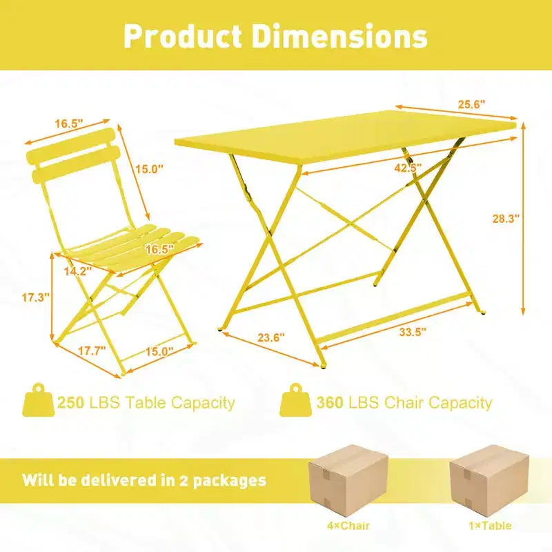 EROMMY 5-piece Foldable Patio Bistro Set With Rectangular Table And Chairs, Weather-resistant Iron Outdoor Dining Set For 4 People