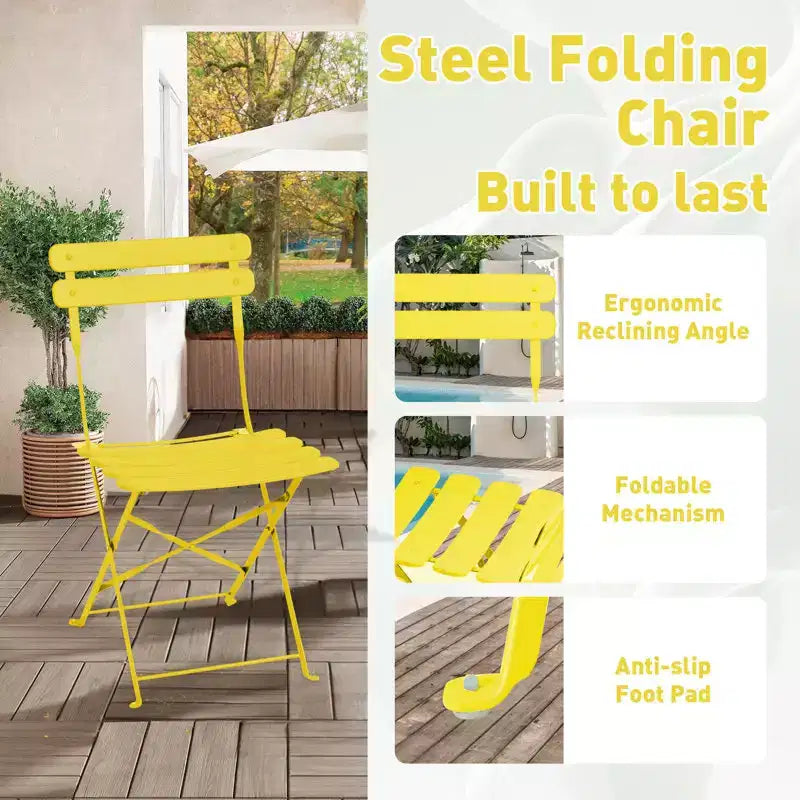 EROMMY 5-piece Foldable Patio Bistro Set With Rectangular Table And Chairs, Weather-resistant Iron Outdoor Dining Set For 4 People