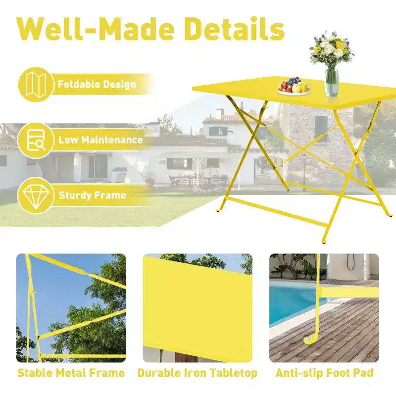 EROMMY 5-piece Foldable Patio Bistro Set With Rectangular Table And Chairs, Weather-resistant Iron Outdoor Dining Set For 4 People