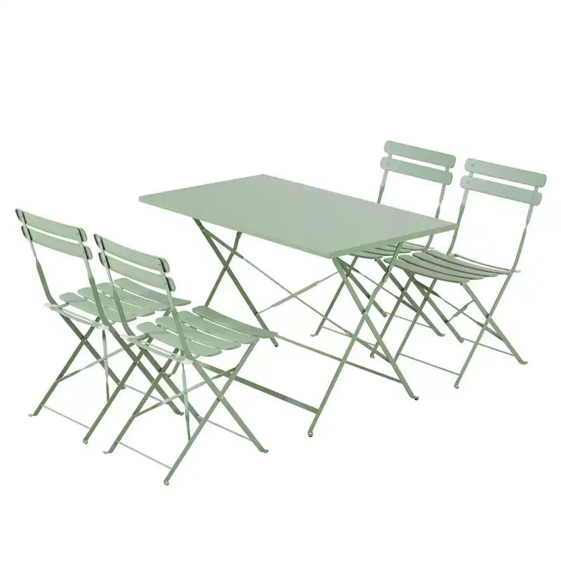 EROMMY 5-piece Foldable Patio Bistro Set With Rectangular Table And Chairs, Weather-resistant Iron Outdoor Dining Set For 4 People