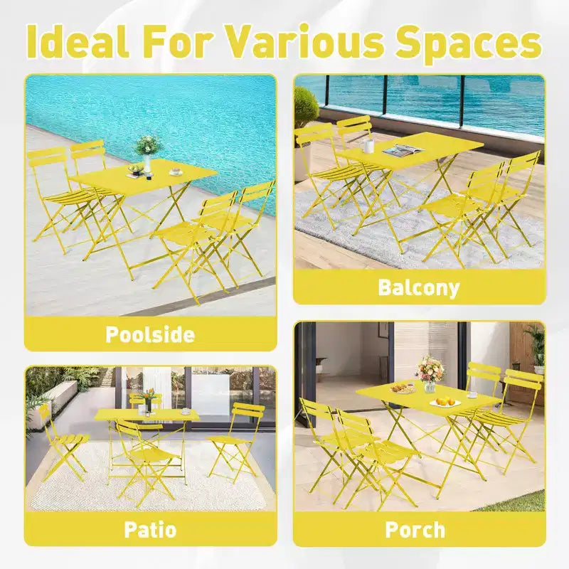 EROMMY 5-piece Foldable Patio Bistro Set With Rectangular Table And Chairs, Weather-resistant Iron Outdoor Dining Set For 4 People