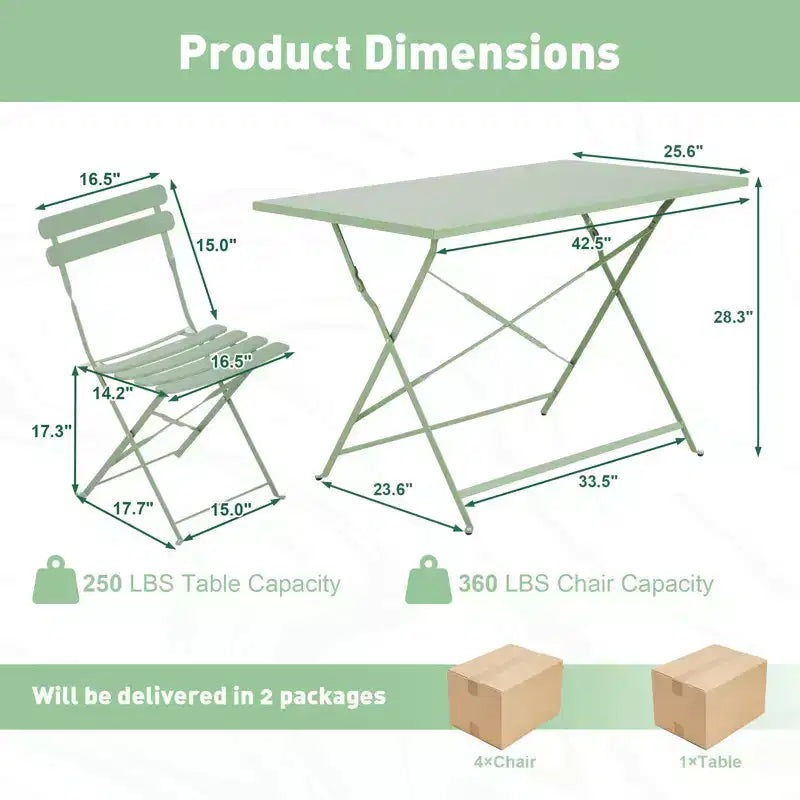 EROMMY 5-piece Foldable Patio Bistro Set With Rectangular Table And Chairs, Weather-resistant Iron Outdoor Dining Set For 4 People