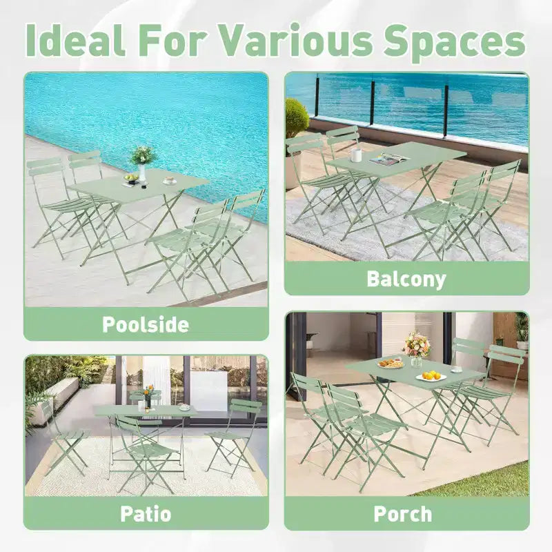EROMMY 5-piece Foldable Patio Bistro Set With Rectangular Table And Chairs, Weather-resistant Iron Outdoor Dining Set For 4 People
