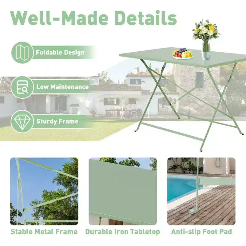 EROMMY 5-piece Foldable Patio Bistro Set With Rectangular Table And Chairs, Weather-resistant Iron Outdoor Dining Set For 4 People