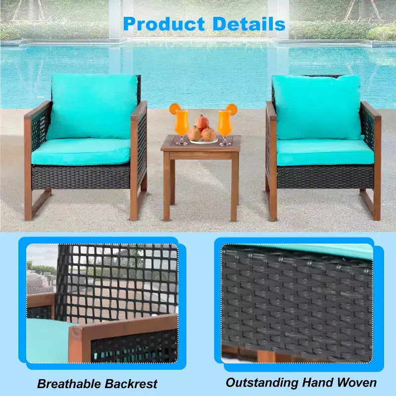 BestMassage Patio Furniture Set 3-Piece Outdoor Wicker Conversation Bistro Set