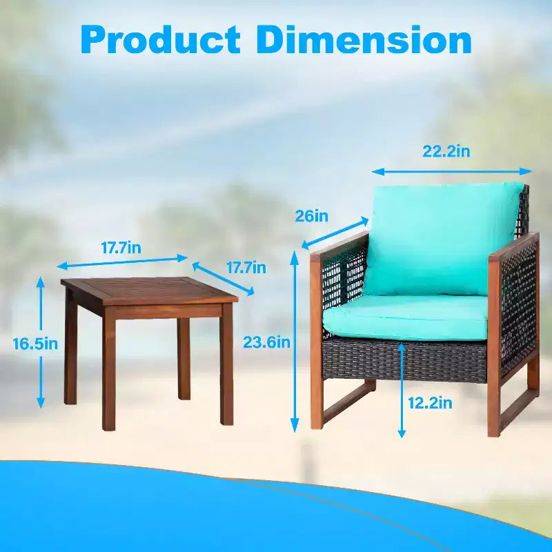BestMassage Patio Furniture Set 3-Piece Outdoor Wicker Conversation Bistro Set