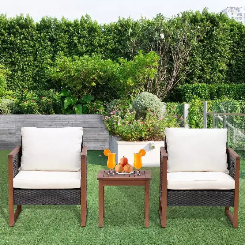 BestMassage Patio Furniture Set 3-Piece Outdoor Wicker Conversation Bistro Set