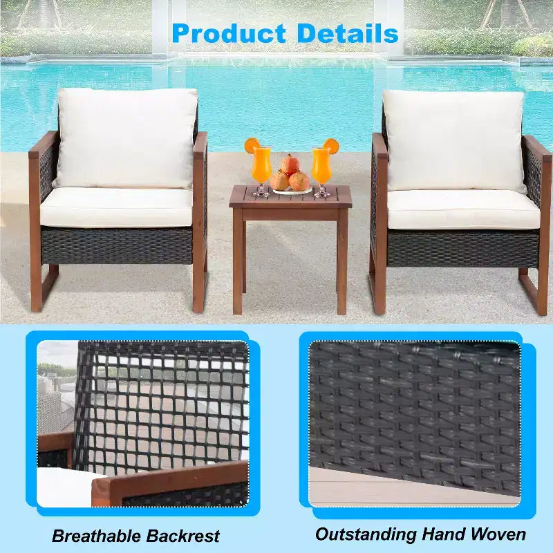 BestMassage Patio Furniture Set 3-Piece Outdoor Wicker Conversation Bistro Set