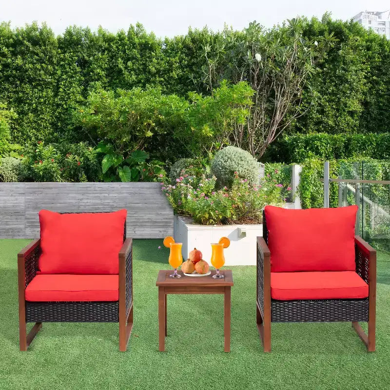 BestMassage Patio Furniture Set 3-Piece Outdoor Wicker Conversation Bistro Set