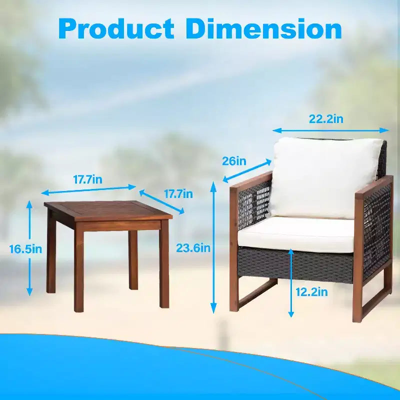 BestMassage Patio Furniture Set 3-Piece Outdoor Wicker Conversation Bistro Set