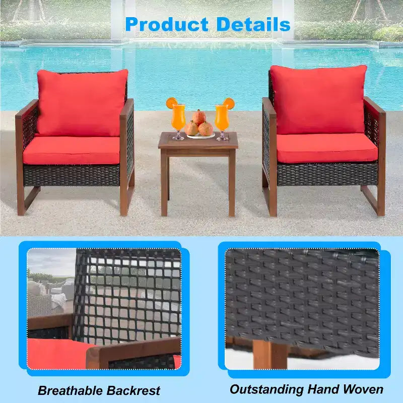 BestMassage Patio Furniture Set 3-Piece Outdoor Wicker Conversation Bistro Set