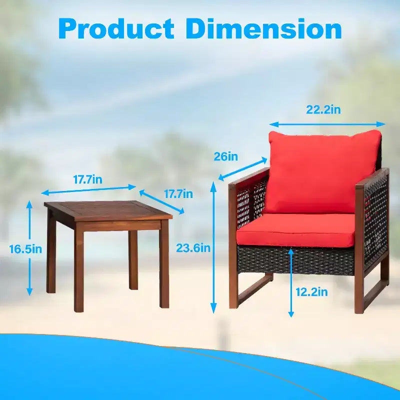 BestMassage Patio Furniture Set 3-Piece Outdoor Wicker Conversation Bistro Set