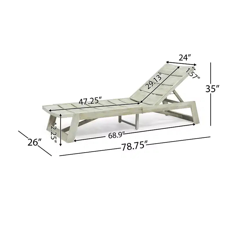 Okak 1PC/2PCS Acacia Wood Adjustable Chaise Lounge,Modern Outdoor Lounger with Slatted Design for Poolside,Backyard,Garden