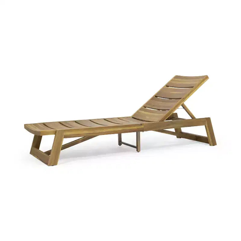 Okak 1PC/2PCS Acacia Wood Adjustable Chaise Lounge,Modern Outdoor Lounger with Slatted Design for Poolside,Backyard,Garden