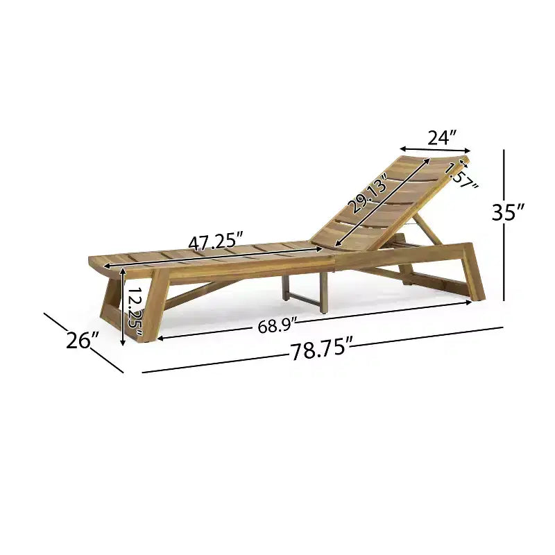 Okak 1PC/2PCS Acacia Wood Adjustable Chaise Lounge,Modern Outdoor Lounger with Slatted Design for Poolside,Backyard,Garden