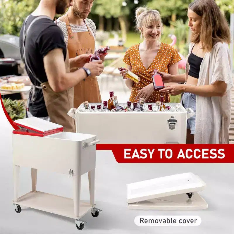 Karl Home 80 QT Red Milky Patio Cooler Cart