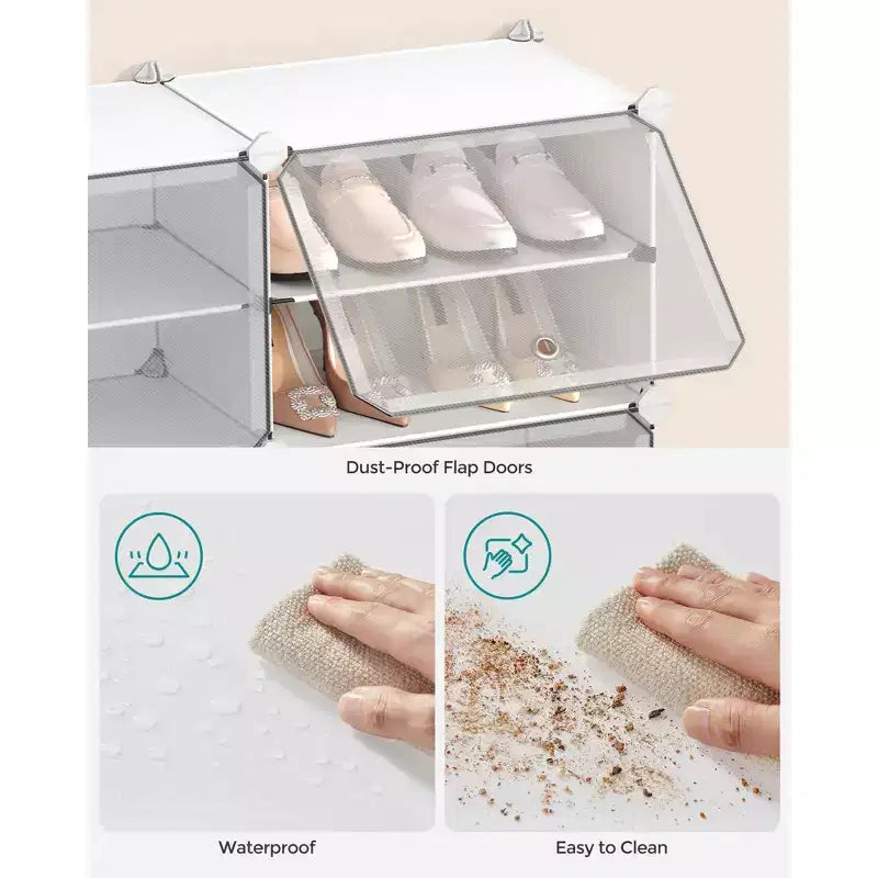 4-Tier Adjustable Shoe Rack Organizer, Space-Saving Storage Cabinet Holds 16 Pairs, White