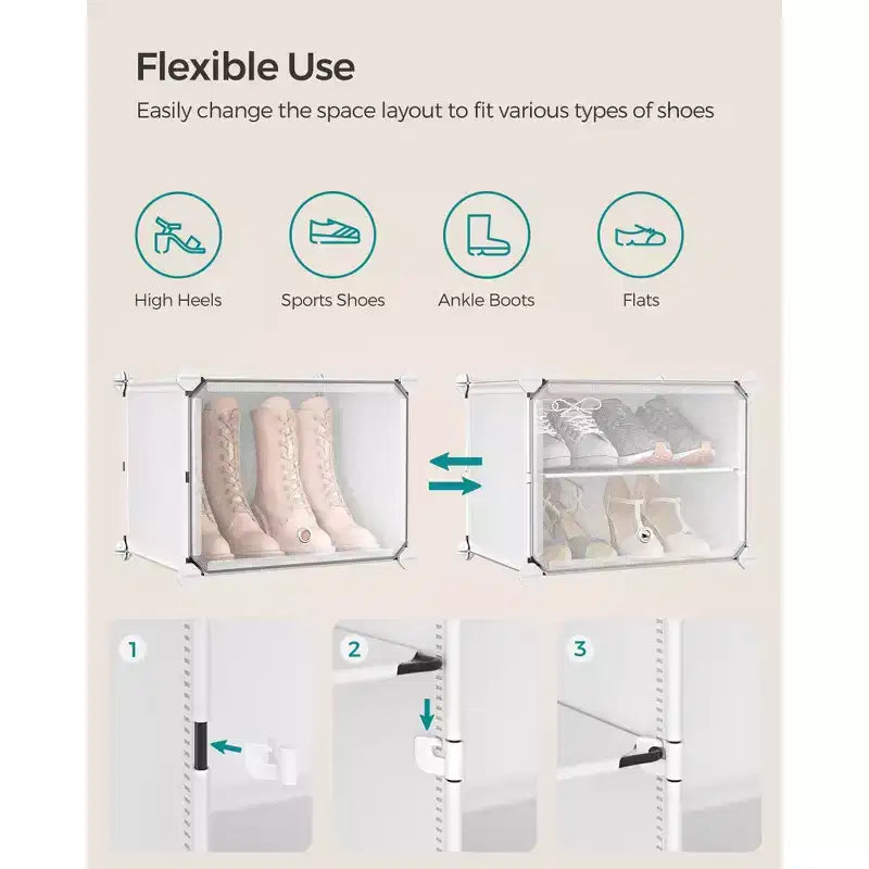 4-Tier Adjustable Shoe Rack Organizer, Space-Saving Storage Cabinet Holds 16 Pairs, White