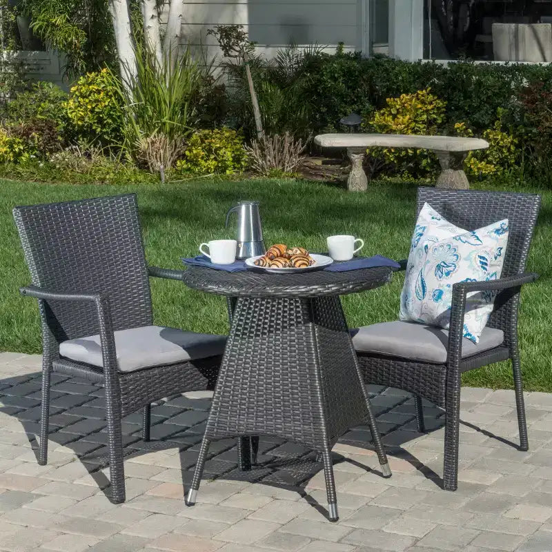 Christopher Knight Home Georgina Outdoor Wicker 3 Piece Bistro Set with Cushion