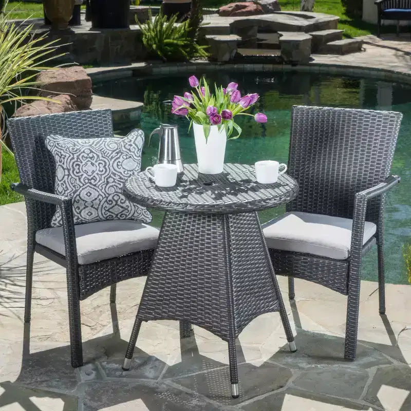 Christopher Knight Home Georgina Outdoor Wicker 3 Piece Bistro Set with Cushion