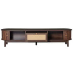 Modern 75 TV Stand with Rattan Drawer & Sliding Doors, Stylish Media Console Wood Entertainment Center with 2 Storage Cabinets, Dark Brown - HABITRIO