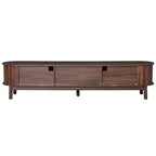 Modern 75 TV Stand with Rattan Drawer & Sliding Doors, Stylish Media Console Wood Entertainment Center with 2 Storage Cabinets, Dark Brown - HABITRIO