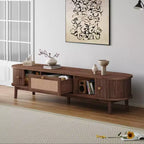 Modern 75 TV Stand with Rattan Drawer & Sliding Doors, Stylish Media Console Wood Entertainment Center with 2 Storage Cabinets, Dark Brown - HABITRIO