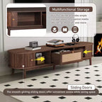 Modern 75 TV Stand with Rattan Drawer & Sliding Doors, Stylish Media Console Wood Entertainment Center with 2 Storage Cabinets, Dark Brown - HABITRIO