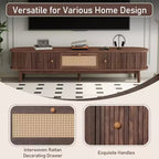 Modern 75 TV Stand with Rattan Drawer & Sliding Doors, Stylish Media Console Wood Entertainment Center with 2 Storage Cabinets, Dark Brown - HABITRIO