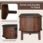Modern 75 TV Stand with Rattan Drawer & Sliding Doors, Stylish Media Console Wood Entertainment Center with 2 Storage Cabinets, Dark Brown - HABITRIO