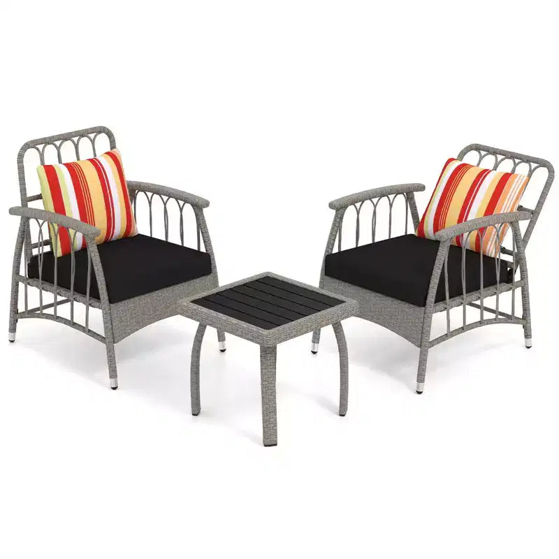 Costway 3 PCS Patio PE Wicker Furniture Set with 5-Level Adjustable Backrest Bistro Set