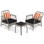 Costway 3 PCS Patio PE Wicker Furniture Set with 5-Level Adjustable Backrest Bistro Set