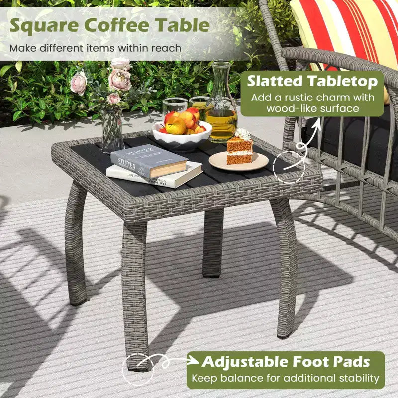 Costway 3 PCS Patio PE Wicker Furniture Set with 5-Level Adjustable Backrest Bistro Set
