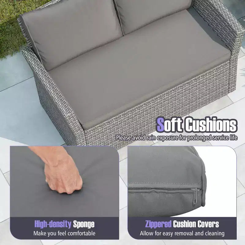 Costway 4 PCS Patio Furniture Set with 2 Rattan Chairs Loveseat Coffee Table Cushions Gray