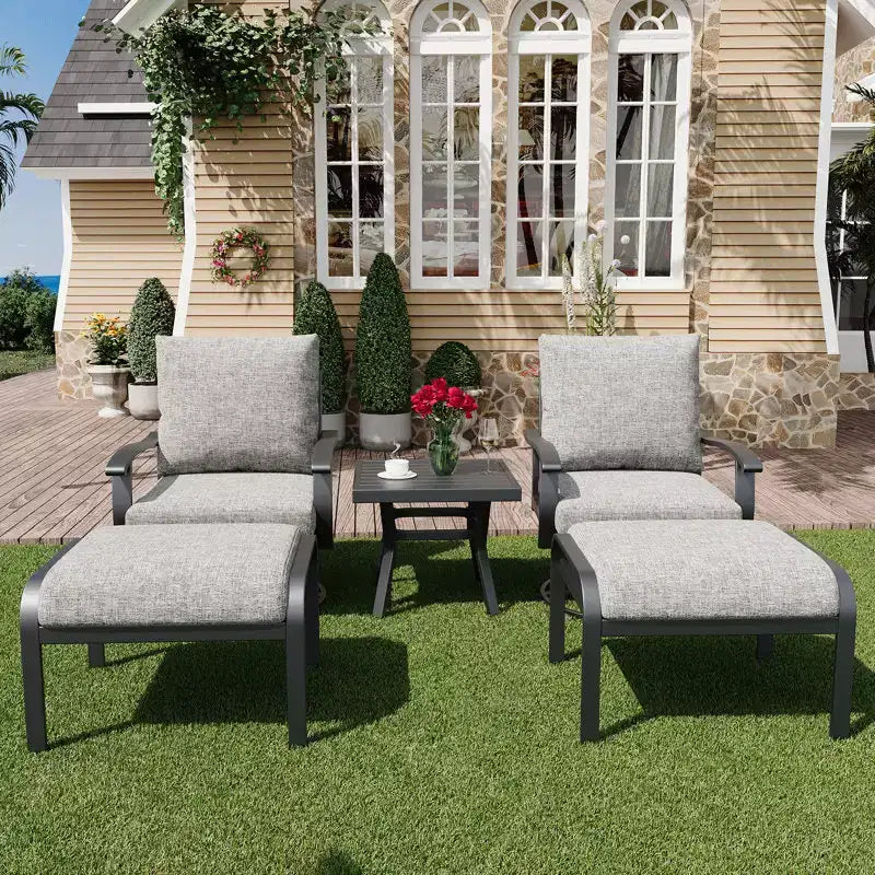 EROMMY Outdoor Swivel Rocker Patio Chairs With Ottomans And Coffee Table 5 Pcs Bistro Set