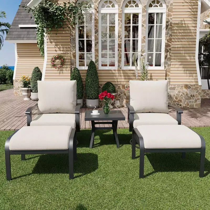 EROMMY Outdoor Swivel Rocker Patio Chairs With Ottomans And Coffee Table 5 Pcs Bistro Set