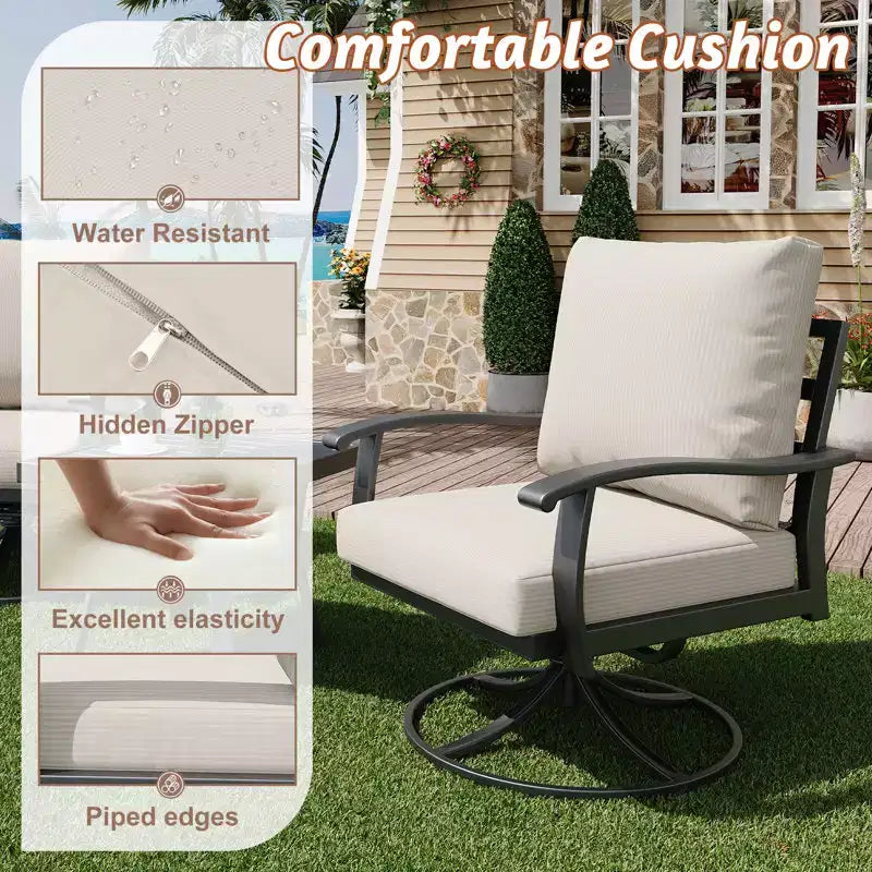 EROMMY Outdoor Swivel Rocker Patio Chairs With Ottomans And Coffee Table 5 Pcs Bistro Set