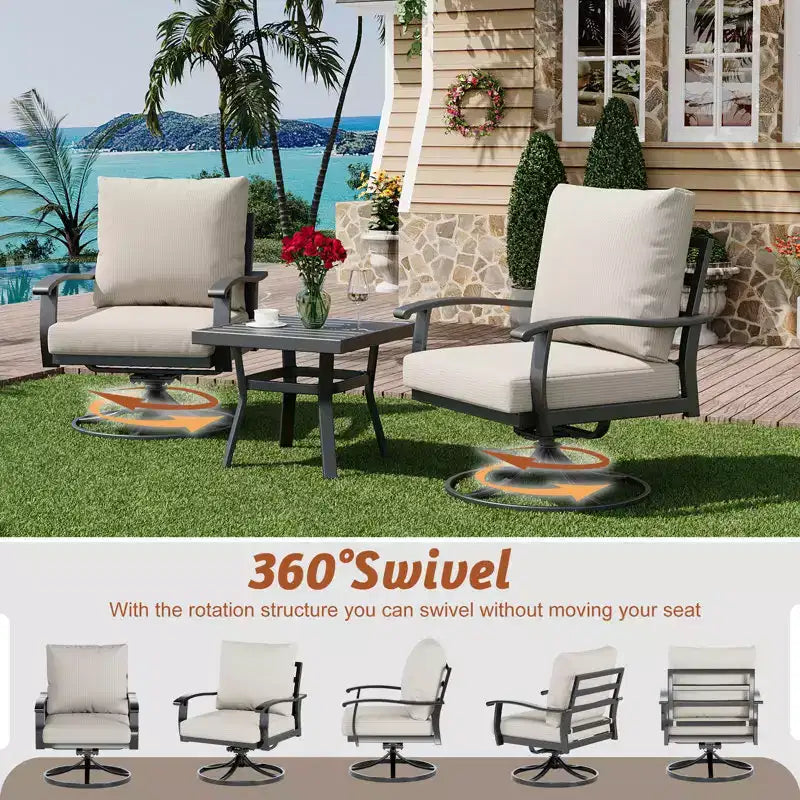 EROMMY Outdoor Swivel Rocker Patio Chairs With Ottomans And Coffee Table 5 Pcs Bistro Set
