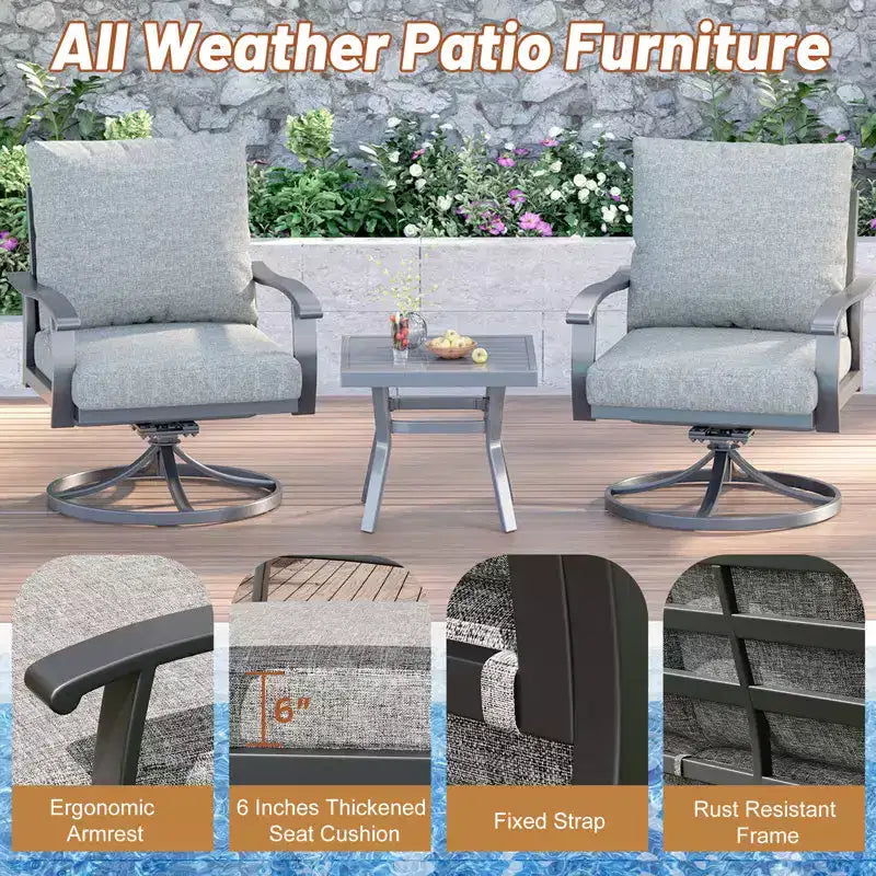 EROMMY Outdoor Swivel Rocker Patio Chairs With Coffee Table 3 Pcs Bistro Set
