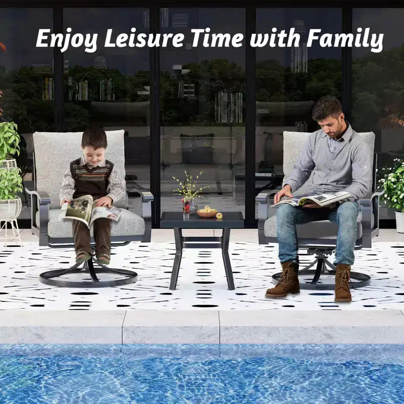 EROMMY Outdoor Swivel Rocker Patio Chairs With Coffee Table 3 Pcs Bistro Set