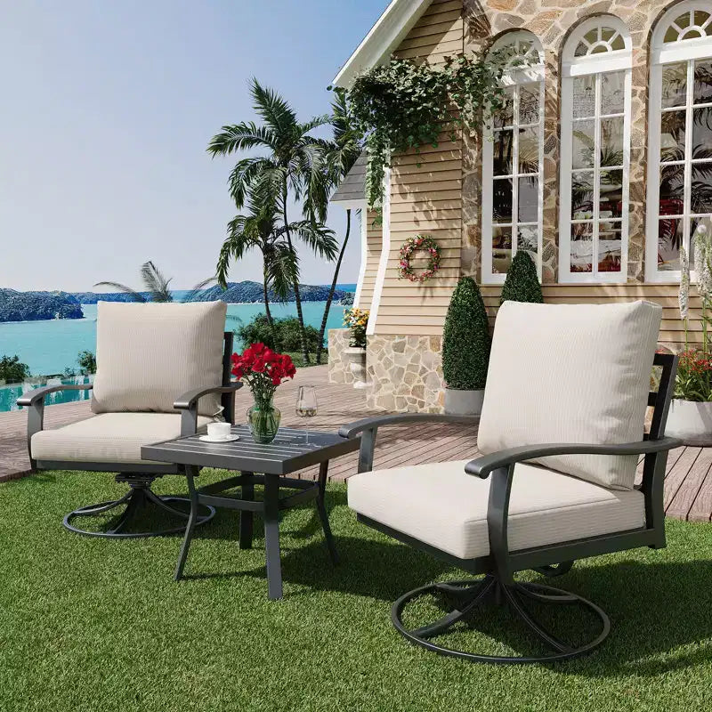 EROMMY Outdoor Swivel Rocker Patio Chairs With Coffee Table 3 Pcs Bistro Set