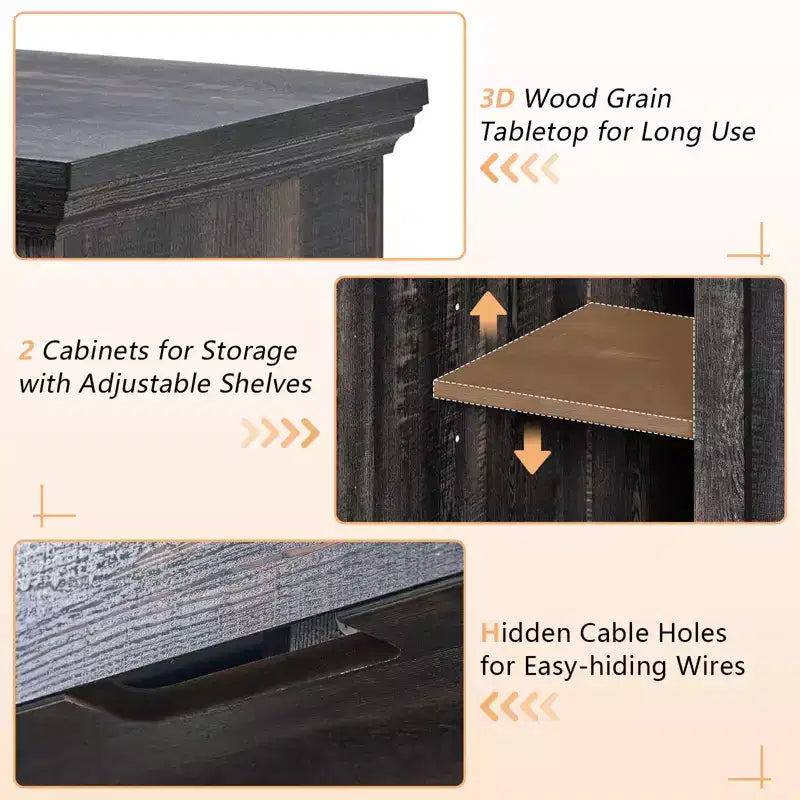 AMERLIFE Farmhouse Heavy Fireplace TV Stand with 33 Electric Fireplace, for 80 TVs up