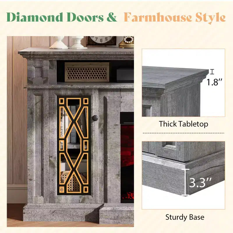 AMERLIFE Farmhouse Heavy Fireplace TV Stand with 33 Electric Fireplace, for 80 TVs up