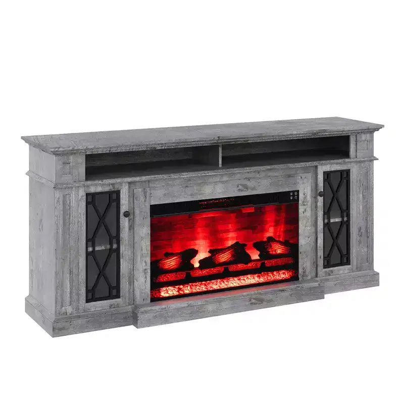 AMERLIFE Farmhouse Heavy Fireplace TV Stand with 33 Electric Fireplace, for 80 TVs up