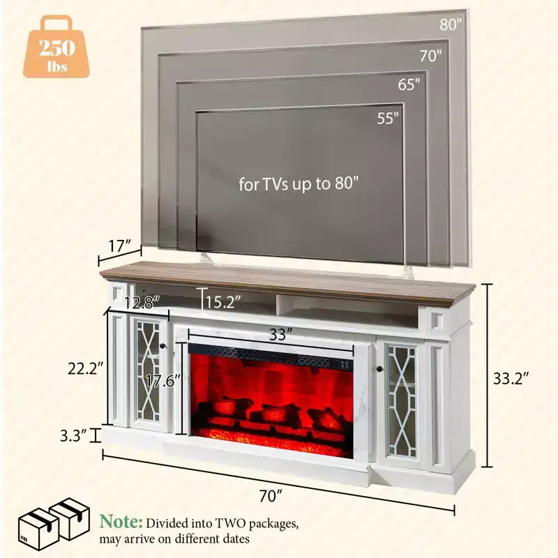 AMERLIFE Farmhouse Heavy Fireplace TV Stand with 33 Electric Fireplace, for 80 TVs up